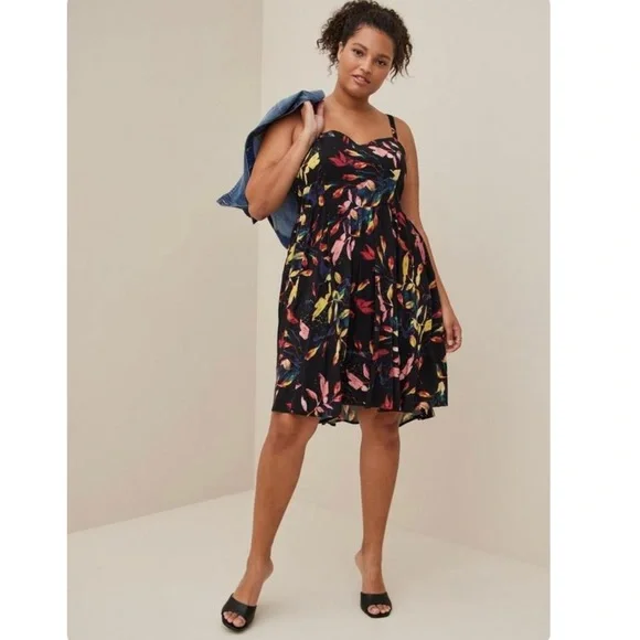 torrid floral skater dress Torrid Mock Neck Mini Skater Dress - Super Soft Black Floral Size 3 (3X)